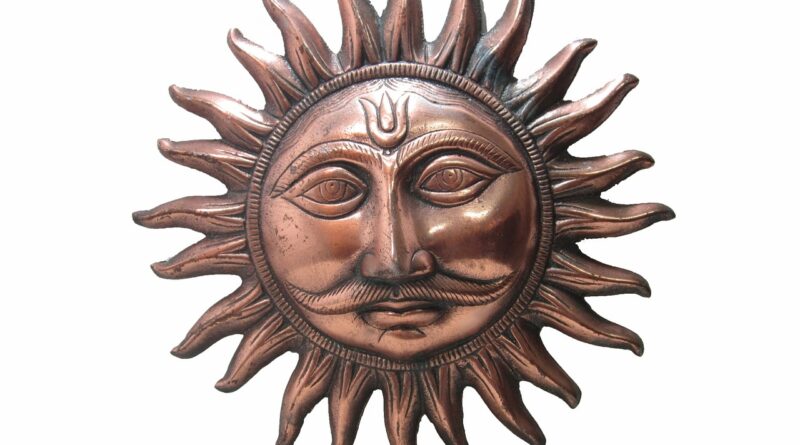 surya mukh, black metal, copper finish, bronze, nature, sun