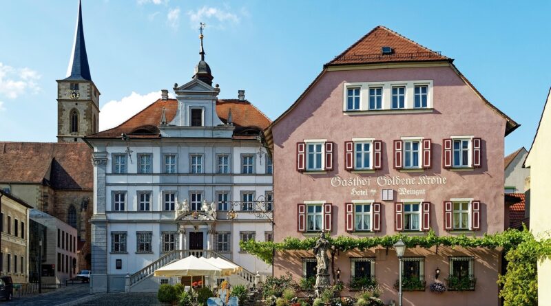 germany, bavaria, swiss francs, lower franconia, iphofen, city, historic center, historic centre, historical, building, church, tower, heaven, nature, clouds, blue, to travel, tourism, sightseeing