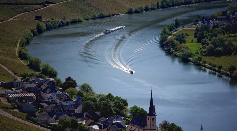 flow, landscape, ships, moselle, village, germany