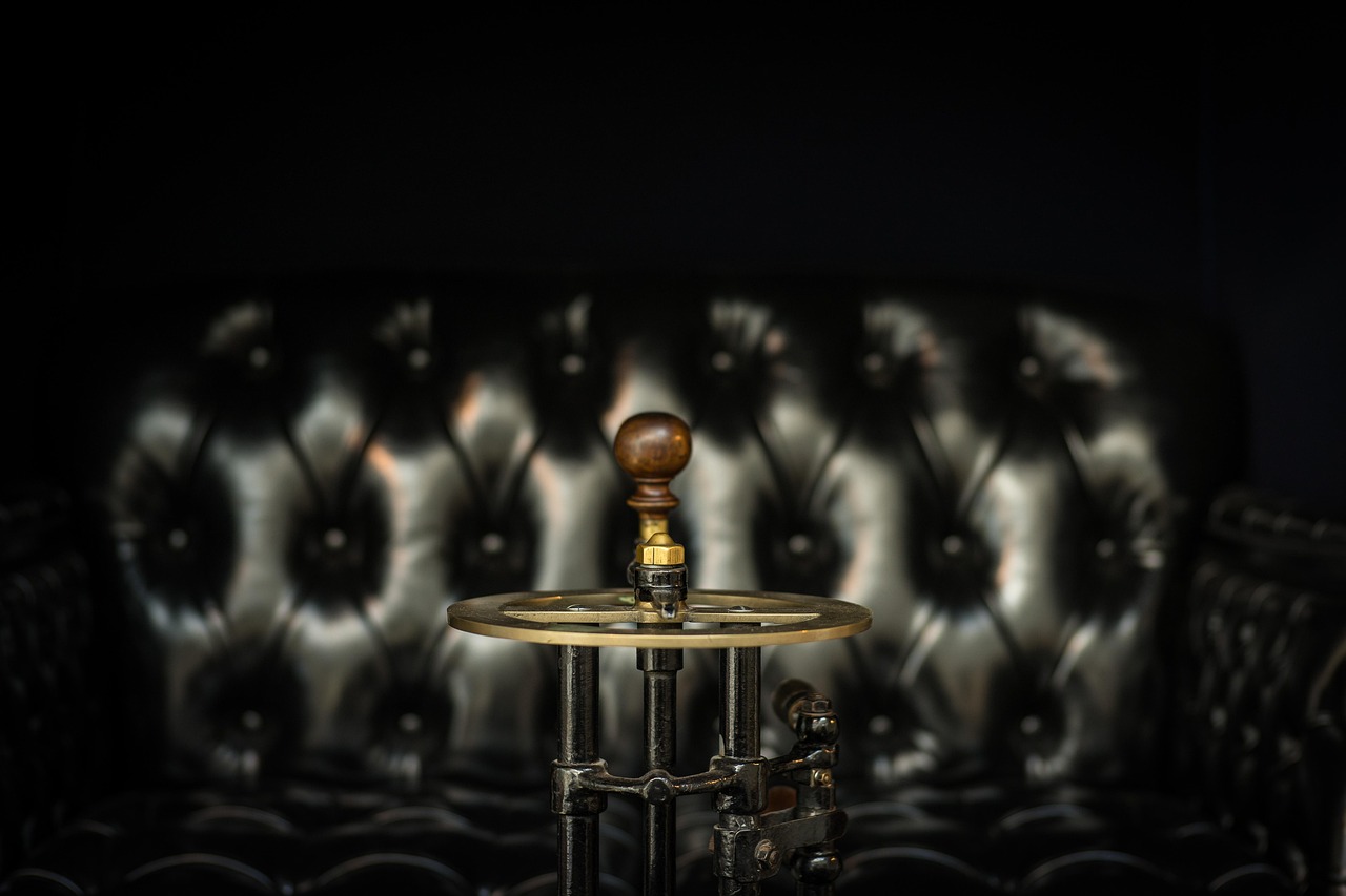 antique, black, center table, couch, dark, decoration, equipment, gold, indoors, iron, luxury, machine, metal, precision, sofa, steel, style, technology, vintage, black technology, black table, black vintage, black metal, black couch