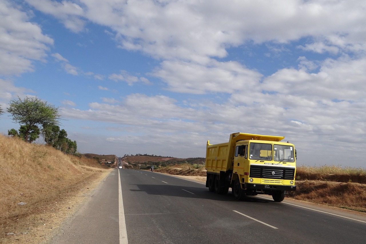 highway, road, nature, hills, clouds, dumper, india