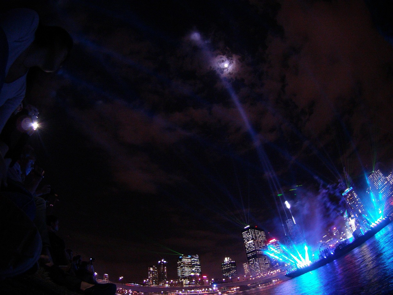 laser show, laser, brisbane, city, lights, night, brisbane city lights, santos city, santos, show, fisheye, black city